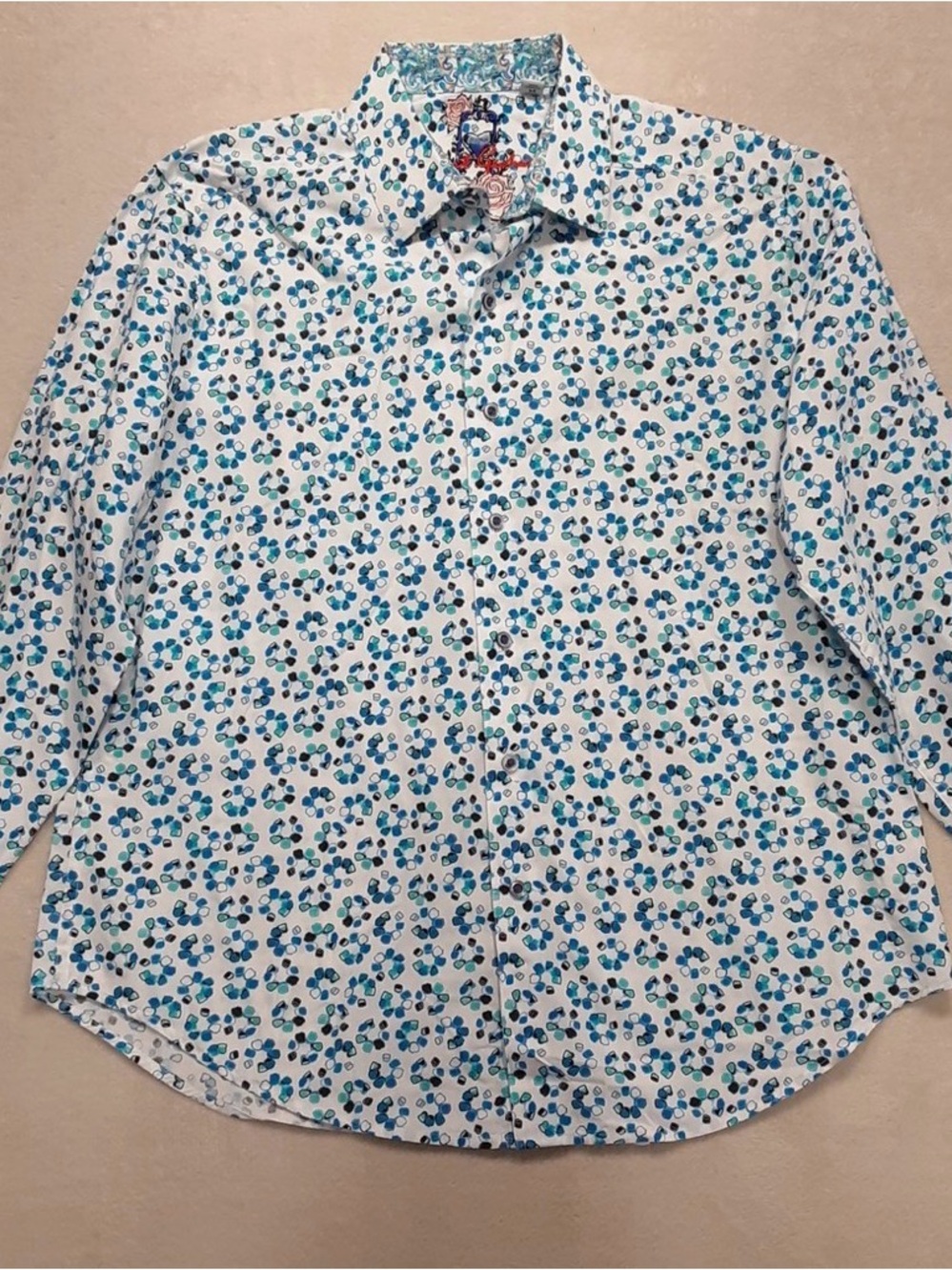 ROBERT GRAHAM Blue Floral Print Button-Up Shirt